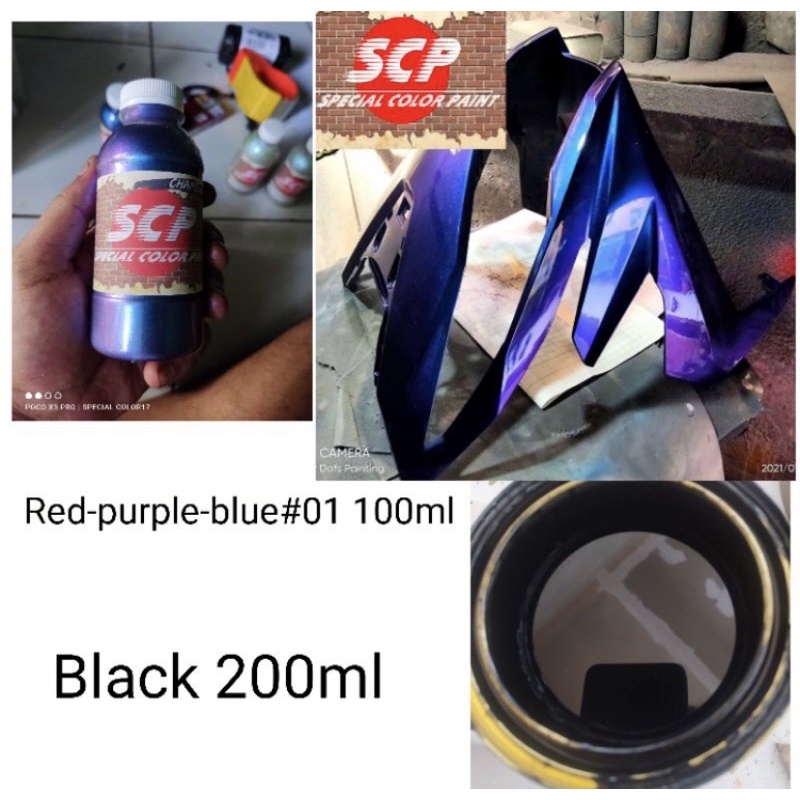 cat bunglon 3 warna red purple blue 100ml+ cat dasar hitam 200ml