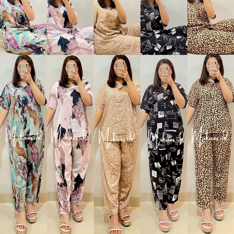 Piyama Jumbo LD 110cm Fit to XL | baju tidur jumbo | piyama rayon jumbo / piyama celana panjang / set baju tidur celana panjang / piyama set rayon jumbo / baju tidur rayon jumbo / piyama jumbo wanita