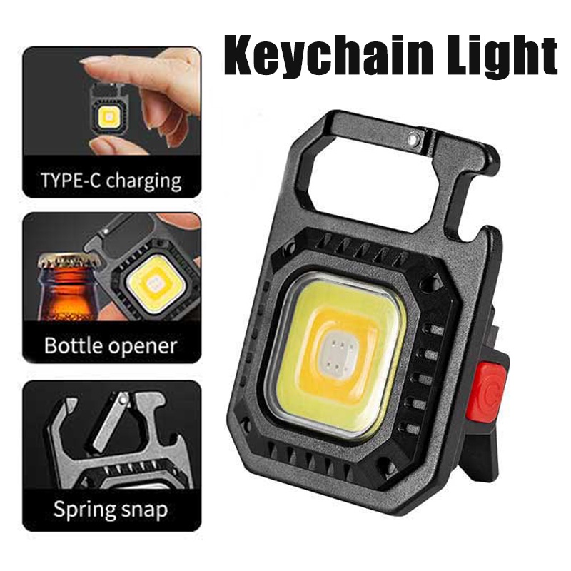 Lampu Senter LED COB Mini Portable USB Rechargeable Dengan Gantungan Kunci + Corkscrew Untuk Camping