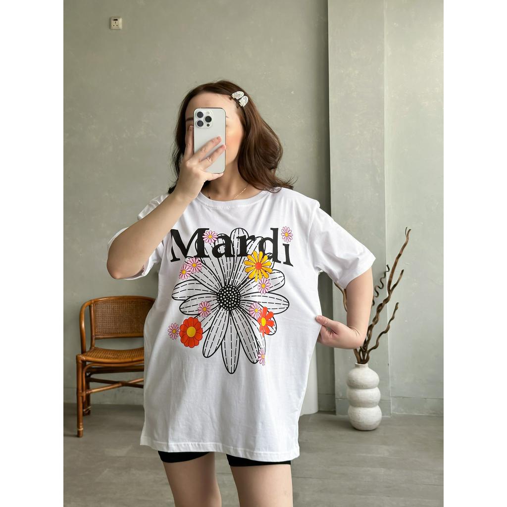 INFINITEE Kaos Oversize Wanita Atasan Wanita Jumbo Bahan Cotton Combed 30s Flower