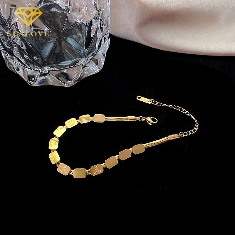 Gelang Titanium Premium Susun Kubus Beruntung Emas 18k Anti karat Wanita Korea Perhiasan