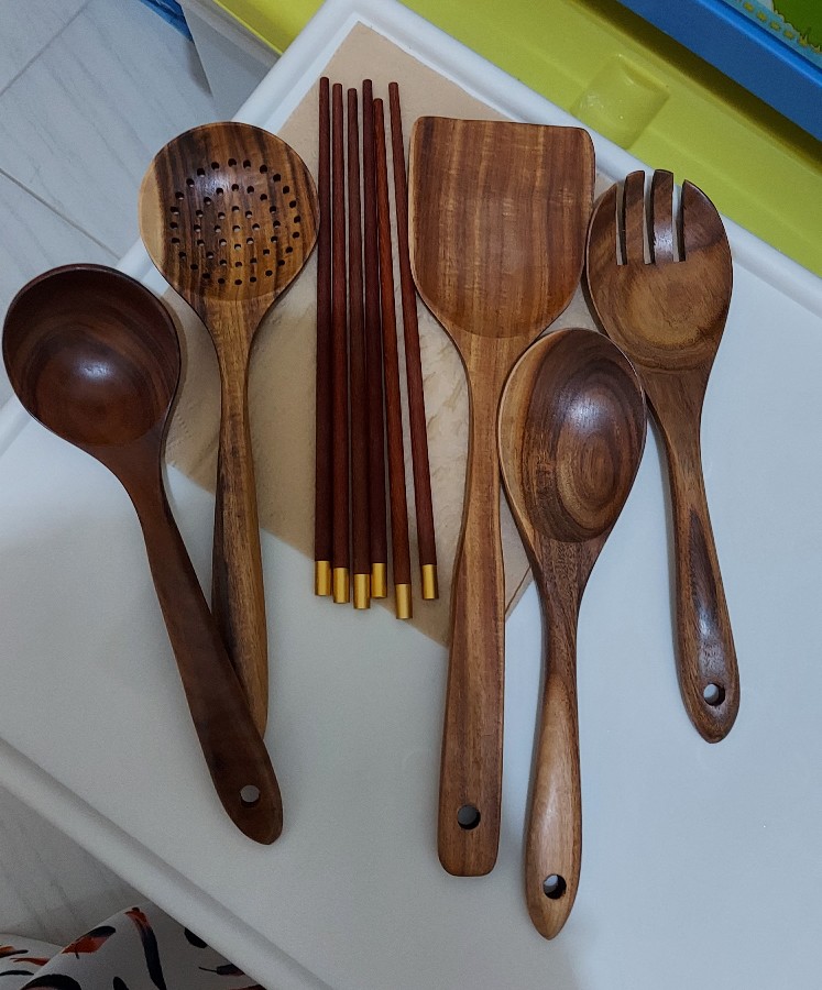 Wooden Kitchen Utensils 5in1 / Alat Masak Set Sendok Sutil Spatula Kayu / Teak Wood Spoon Set