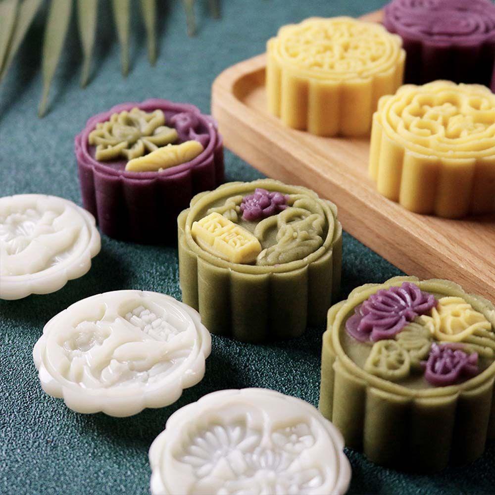 [Elegan] Cetakan Mooncake Berbentuk Bunga DIY Tekanan Tangan Dengan Stamp Dekorasi Mid Autumn Festival Baking Tool