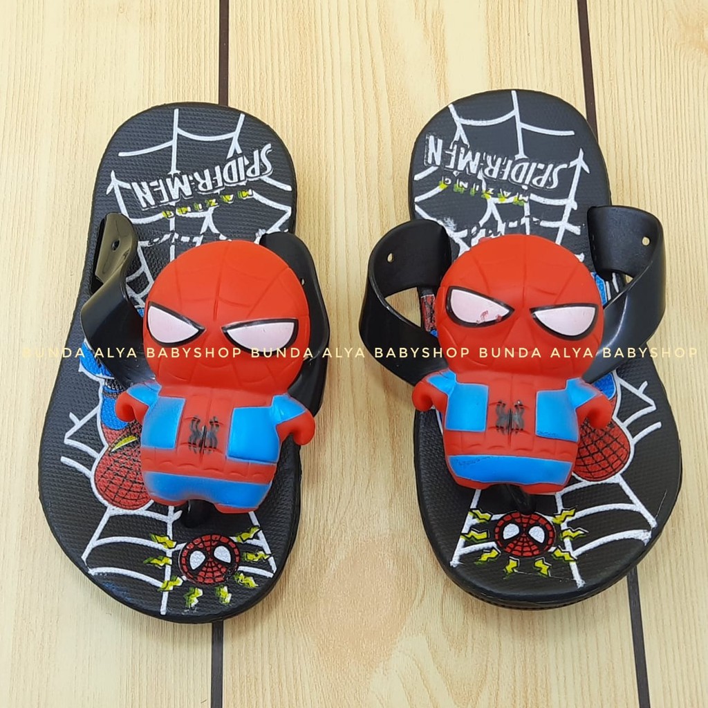 Sandal Anak Laki Jepit IMPORT Usia 1 2 3 Tahun Size 24 - 29 HITAM - Sendal Anak Cowok Superhero Karet Anti Licin