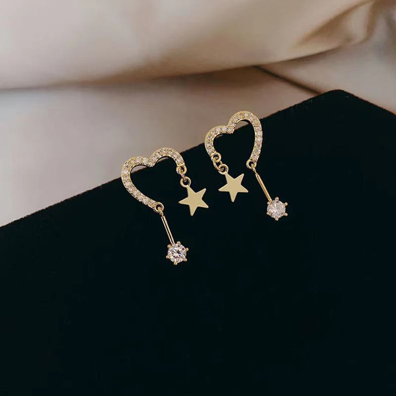 S925 berbentuk hati minimalis star stud anting-anting wanita sterling silver all-match Tinggi rasa i