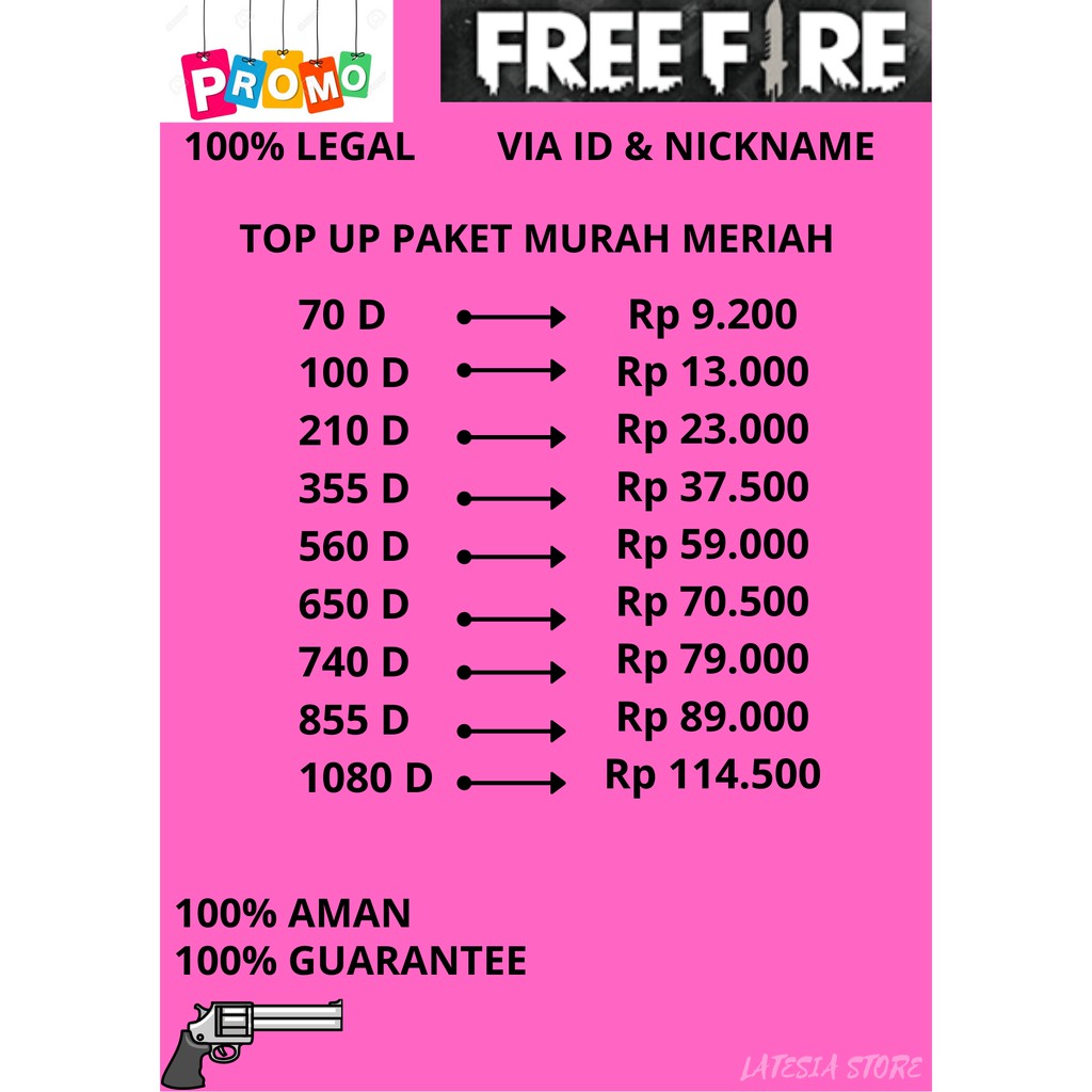 Murah Promo Sale Top Up Diamond Free Fire Topup Membership Freefire Garena Ff Via Id 100 Legal