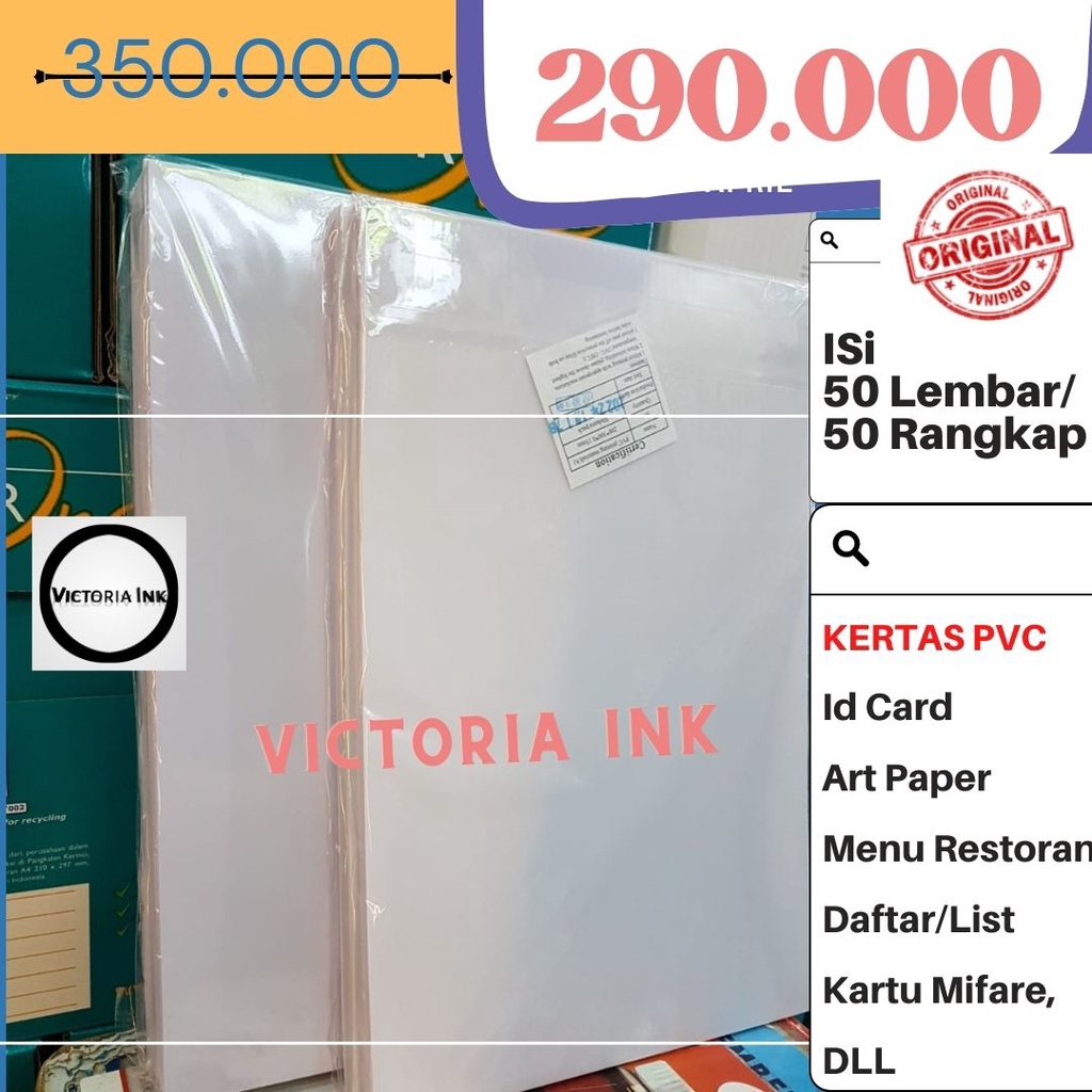 Kertas PVC A4 Print Instan PVC Putih Kertas id card art paper Menu restoran idcard