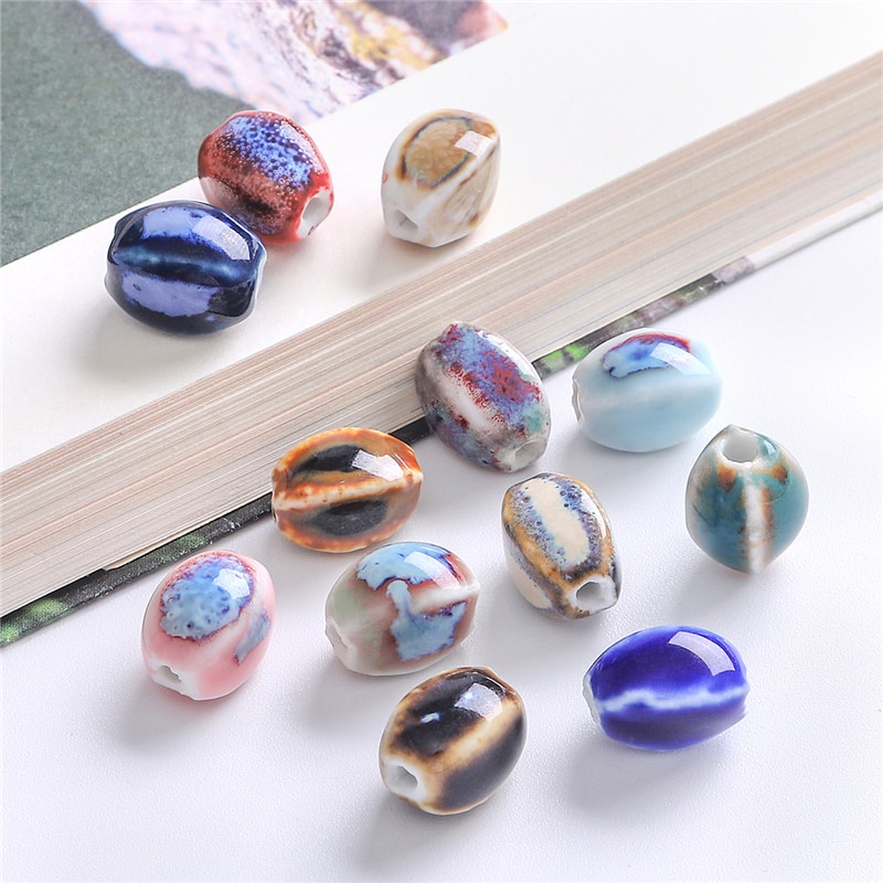 10 PCS/Banyak 13X10 Mm Keramik Warna-warni Porselen Bentuk Oval Manik-manik untuk Membuat Perhiasan Aksesoris DIY Gelang Kalung Kualitas Tinggi