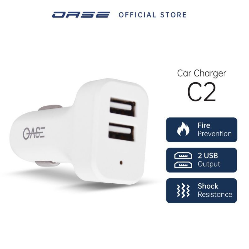 Car Charger Oase C2 2 USB MAX 5V3.2A KEPALA CHARGER UNTUK MOBIL 2 USB OUTPUTS RESMI Car Charger