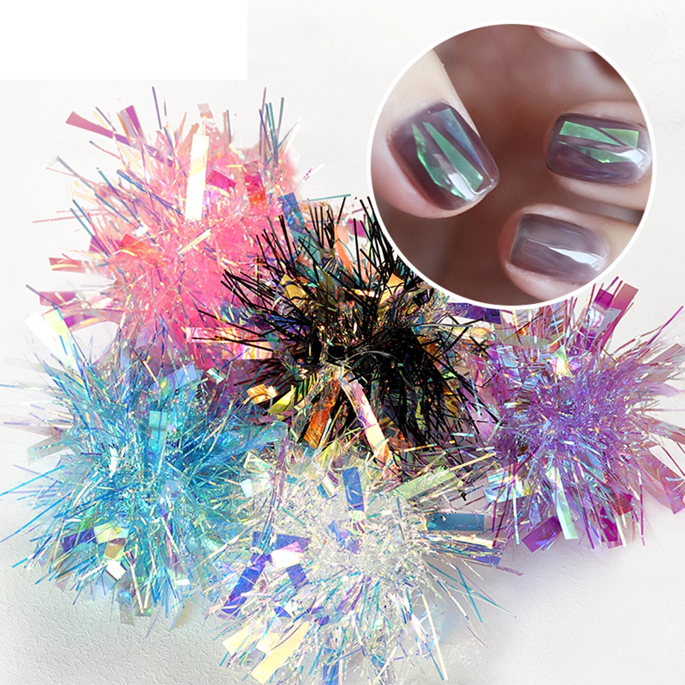 MXBEAUTY Irregular Aurora Cellophane Fragments Colorful Transfer Paper Nail Foil Film Gradient Mirror Glitter Decal DIY Laser Irregular Strip Candy Paper Manicure Tools Nail Stickers