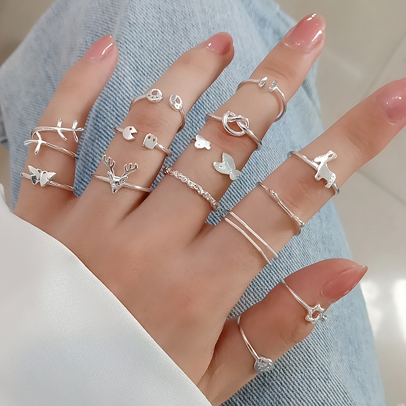 Women Silver Finger Ring Fashion Flower Star Opening Adjustable Korea Girl Hand Jewelry Accessories Hot Sale