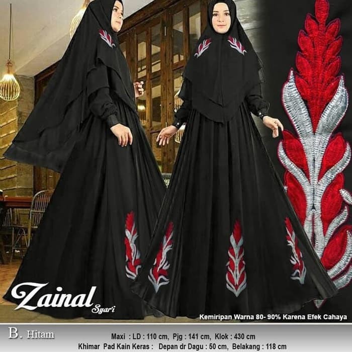 Zainal syari hitam gamis set jilbab ceruti full furing premium butik