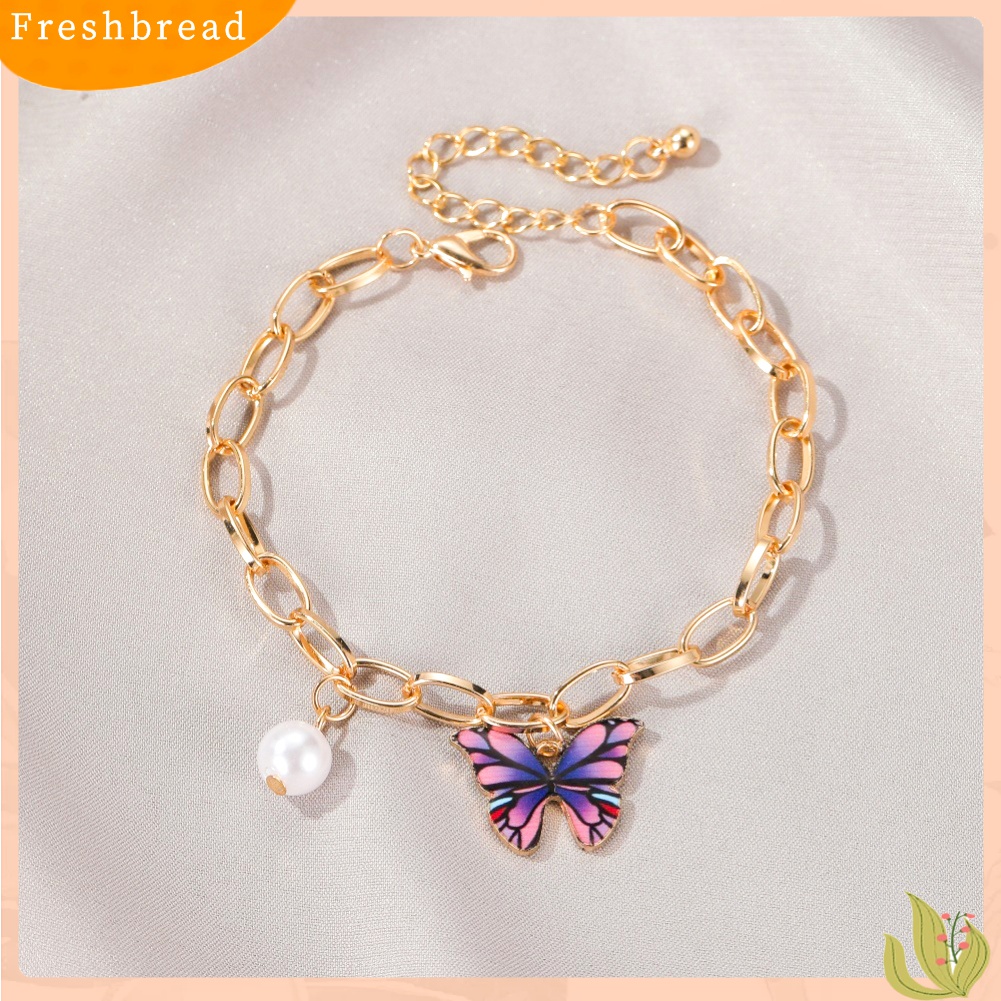 [TERLARIS]Fashional Women Multicolor Butterfly Bracelet Faux Pearl Thick Jewelry Gift