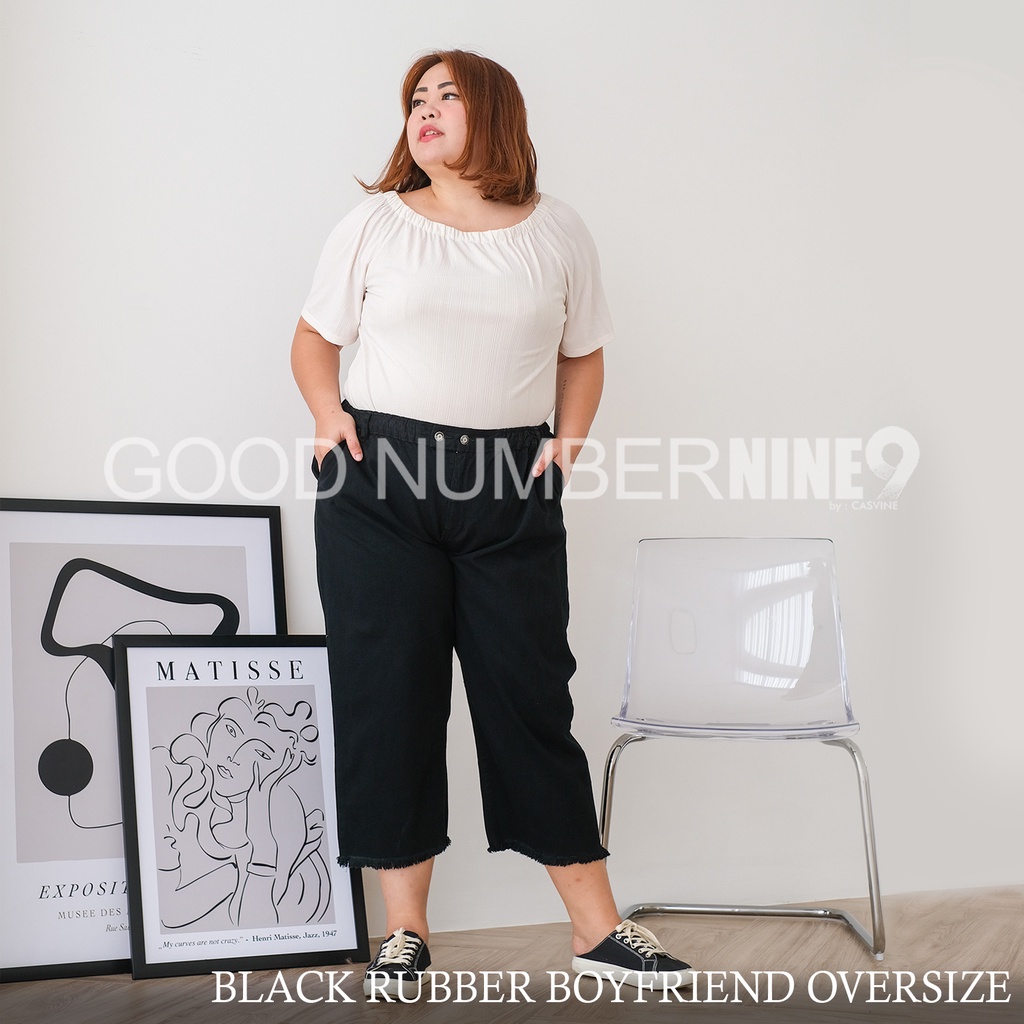 CELANA BOYFRIEND BF RUBBER PINGGANG KARET SUPER JUMBO BIGSIZE JEANS BLACK