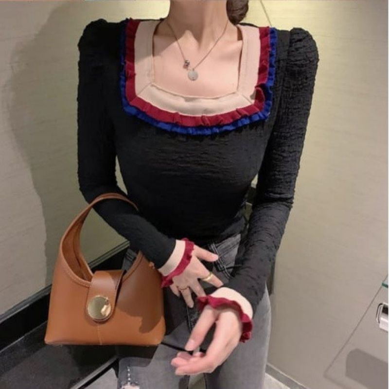 MDLV ~ 5692 Aurinia Square Neckline Top Blouse Import Blouse Korea Atasan Wanita Lengan Panjang Fashion Wanita Fashion import