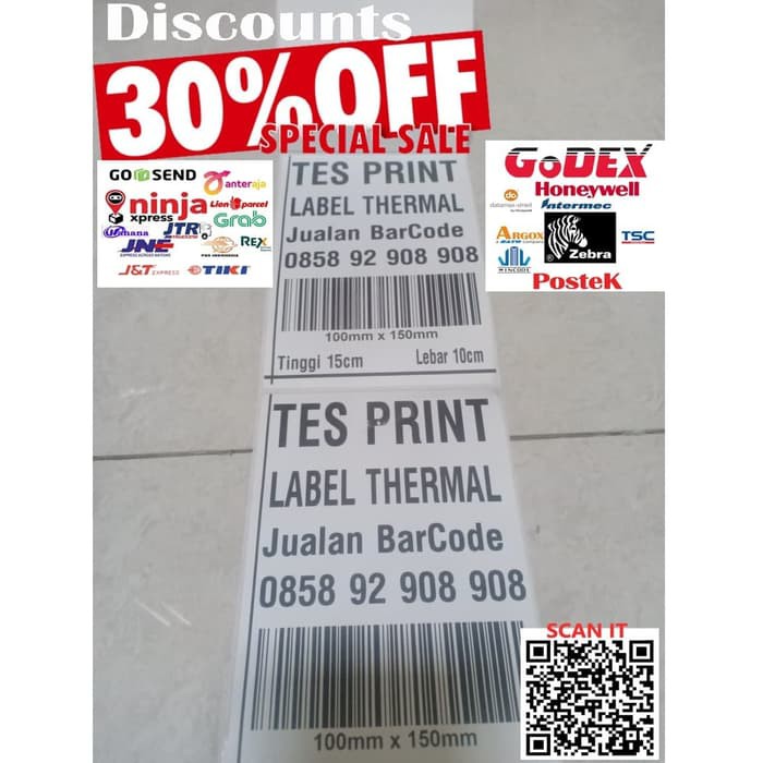 

Promo LABEL BARCODE 100 X 150 KERTAS STICKER THERMAL 100x150 mm (300 pcs) Keren