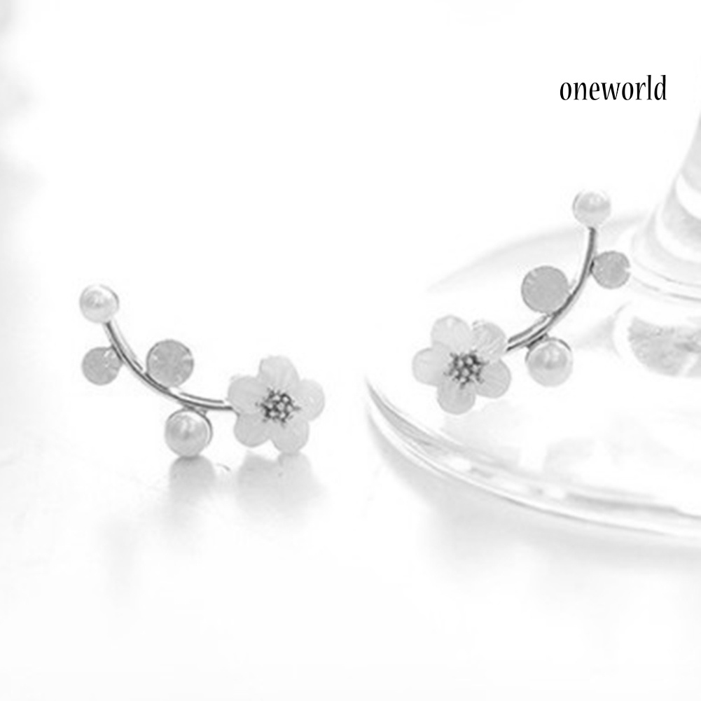 OW@ Elegant Women Flower Leaf Stud Earrings Ear Clip Piercing Jewelry Accessory Gift