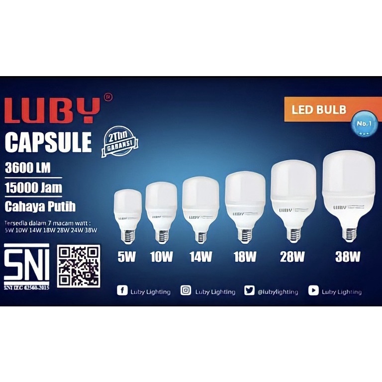 Luby Capsule Bohlam Lampu LED 5-10-14-18-28-38-45-50 Watt Cool White