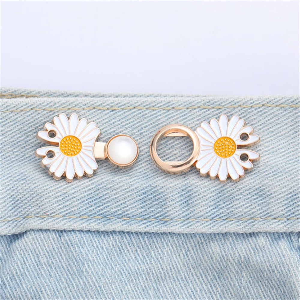 2 set Aksesoris Kancing Sabuk Celana Panjang Dapat Disesuaikan Motif Daisy Untuk Wanita