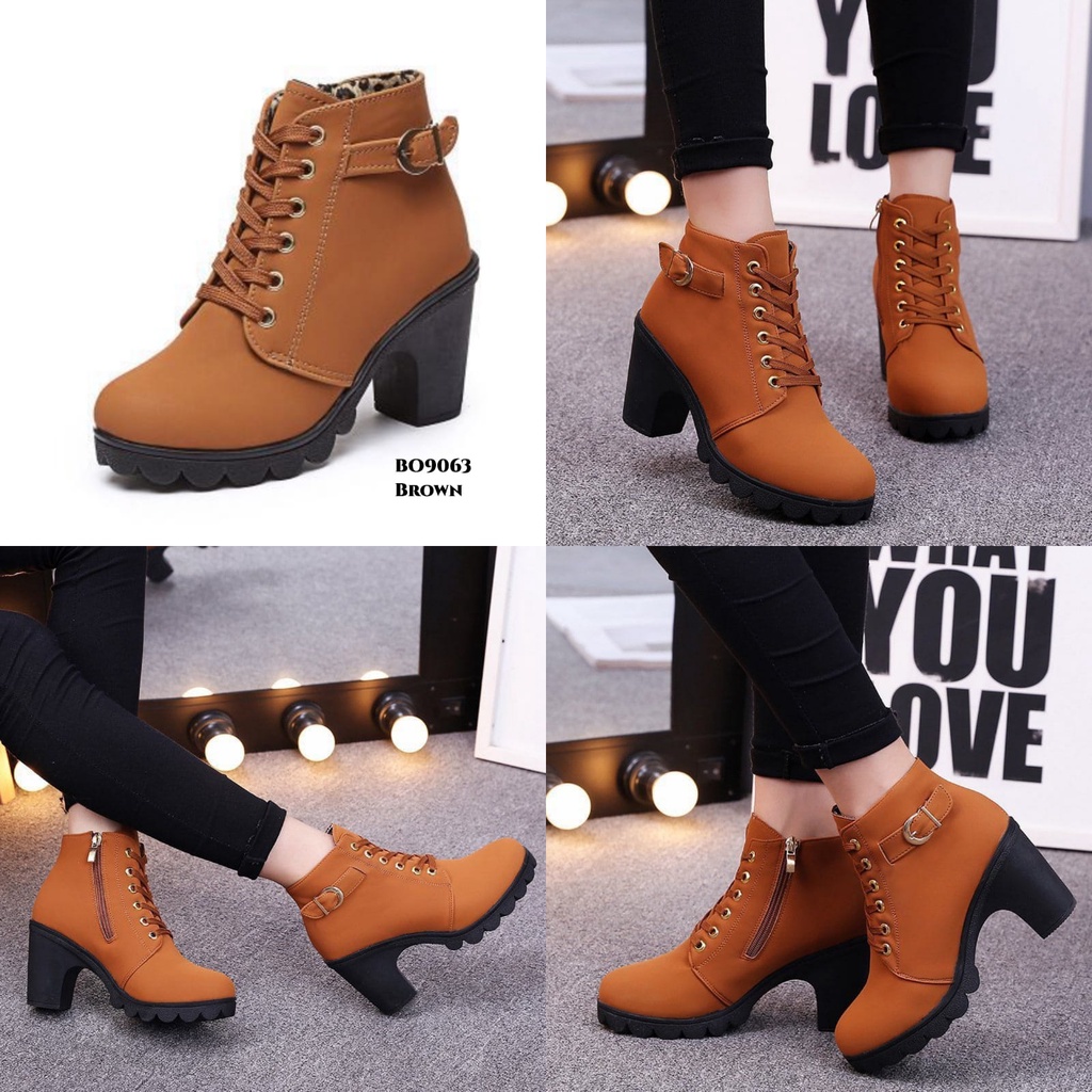 PRF Sepatu Heels Boots Import Ala Korea BO9063