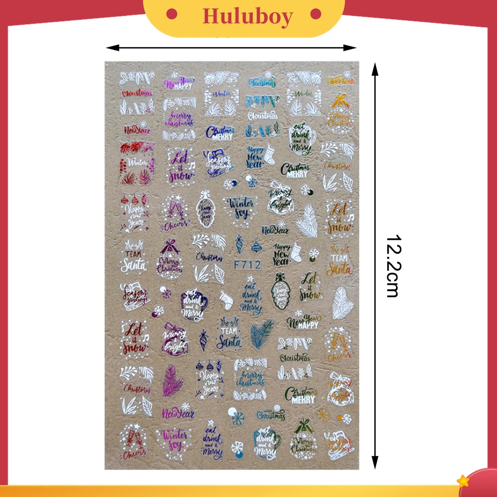 Huluboy Huluboy♡ 1 Lembar Stiker Nail Art 3D Desain Natal Warna-Warni Untuk Wanita