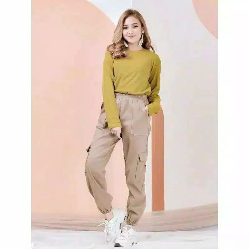 (COD BISA) BAGGY DRILL JOGGER CARGO BAGGY KANTONG SAMPING JOGGER PANTS CELANA CARGO WANITA