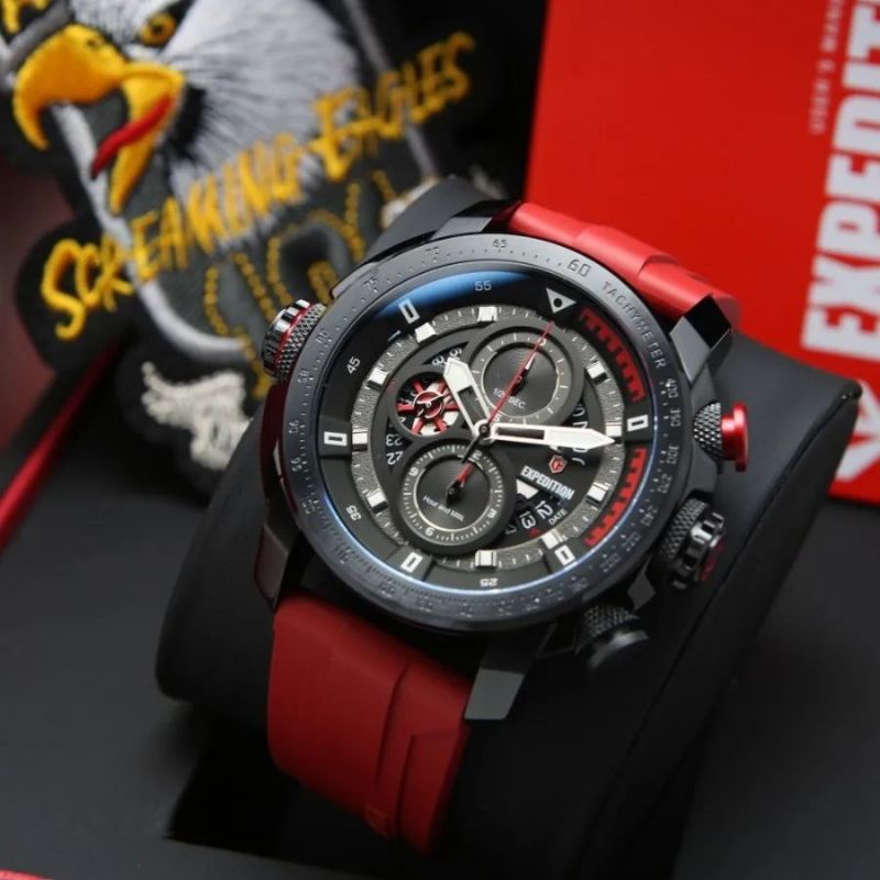 Jam Tangan Expedition Airborne E 6771 Pria / E6771 MC Red / Black Original