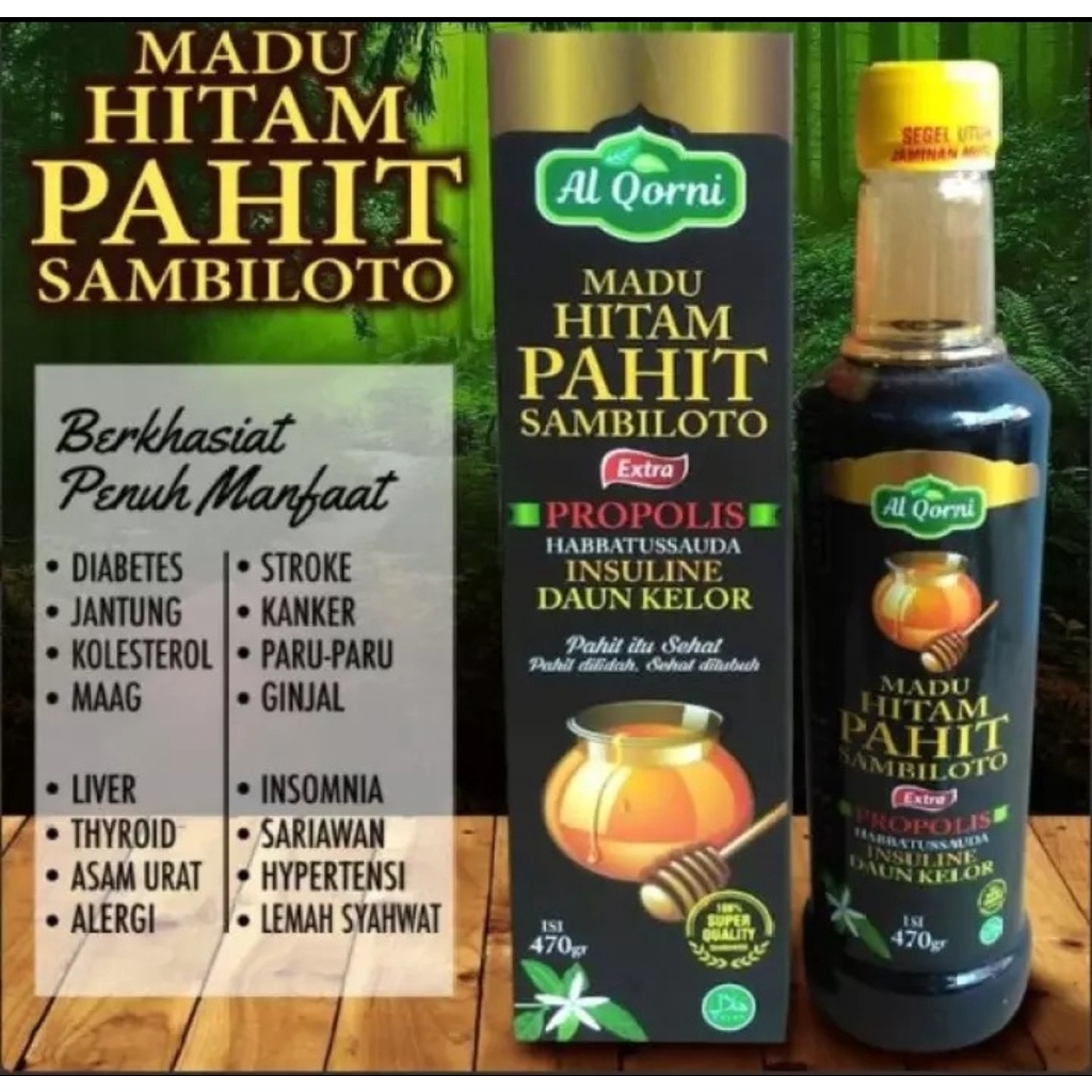 MADU HITAM PAHIT SAMBILOTO Plus Propolis Al Qorni 470 GR ~ Membantu Mengobati Diabetes..Darah Tinggi