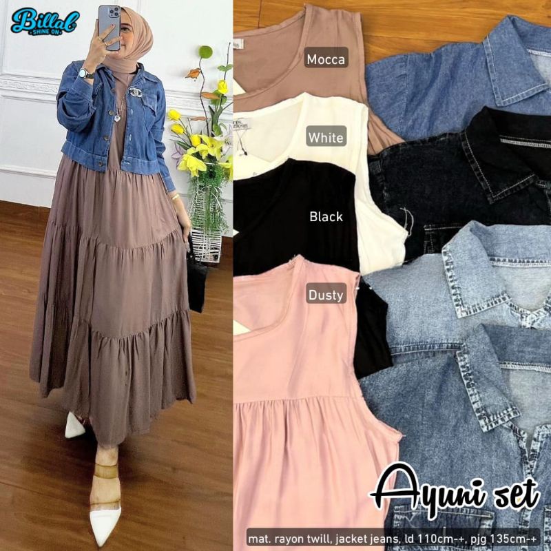 SET WANITA GAMIS DAN OUTER  JEANS AYUNI SET