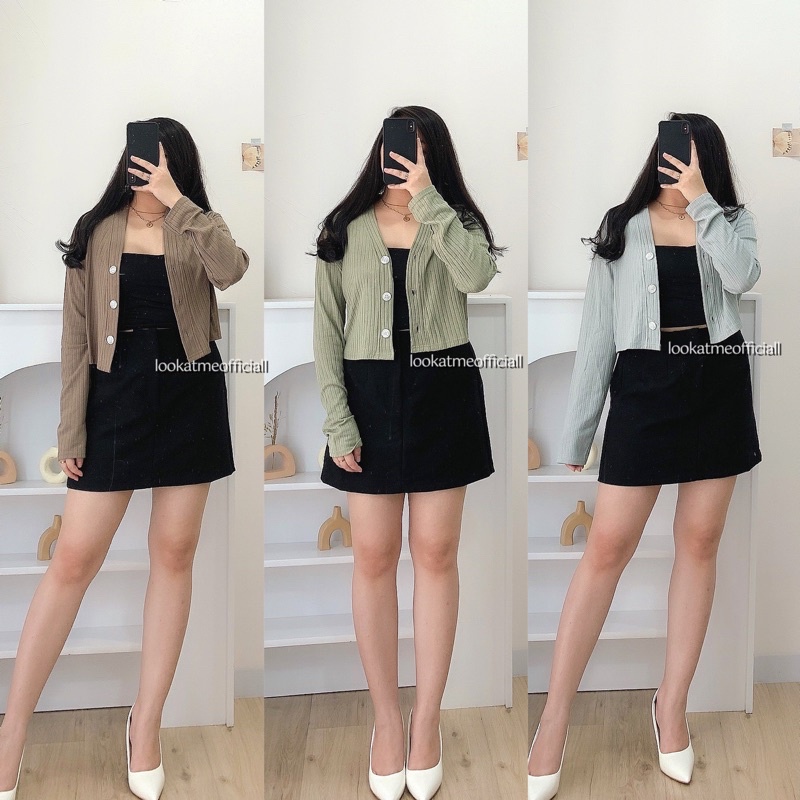 Lookatmeofficial • Coco Crop Cardigan Bahan Knit Premium / Outer Top Knitwear