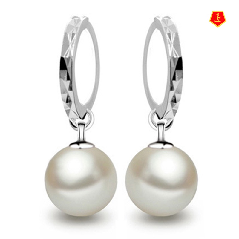 [Ready Stock]Female Silver Simple Versatile Pearl Earrings