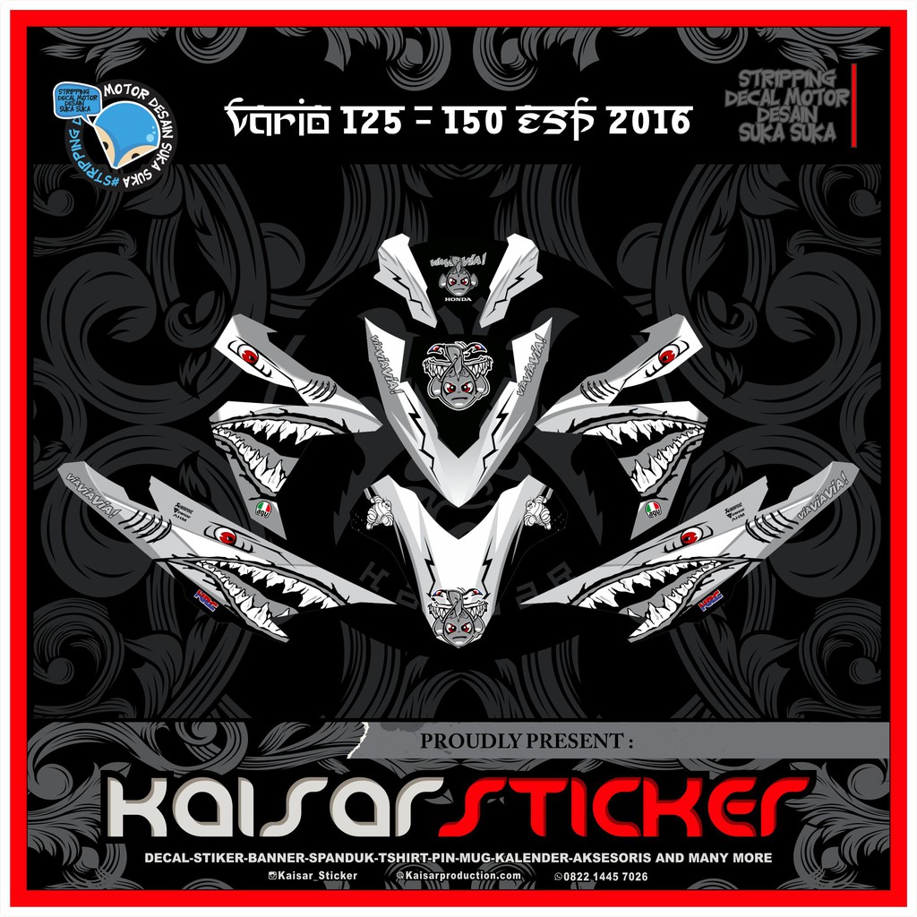 STICKER MOTOR STIKER DECAL FULL BODY STIKER VARIO 125 150 ESP SHARK PUTIH