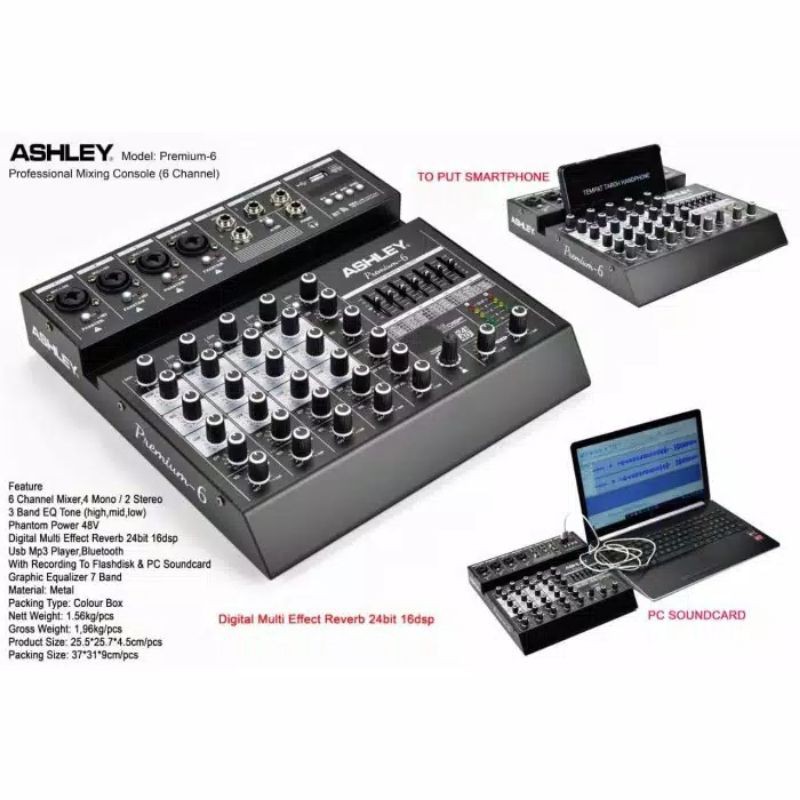Ashley mixer audio Ashley premium6 Original Asli usb/bluetooth