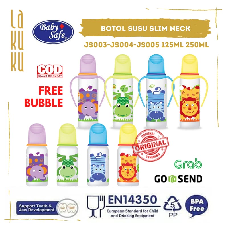 Lakuku - Baby Safe Botol Susu Dot Slim Animal 125ml 250ml JS003 JS005