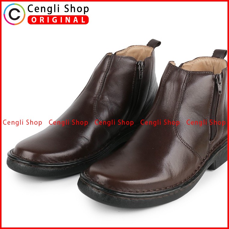 SEPATU BOOT KULIT OBERMAIN PRIA ORIGINAL FORMAL BRANDED COKLAT OM13