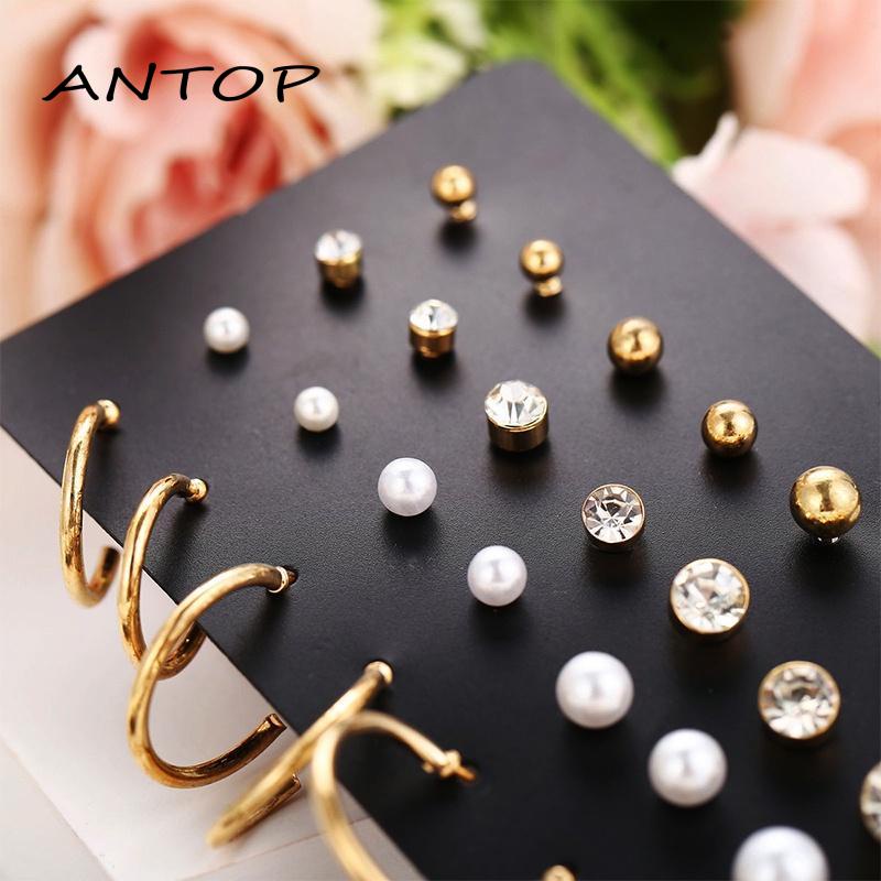 12pcs Anting Wanita Rumbai Mutiara Berlian Liontin Korea Fashion Perhiasan ANTOP