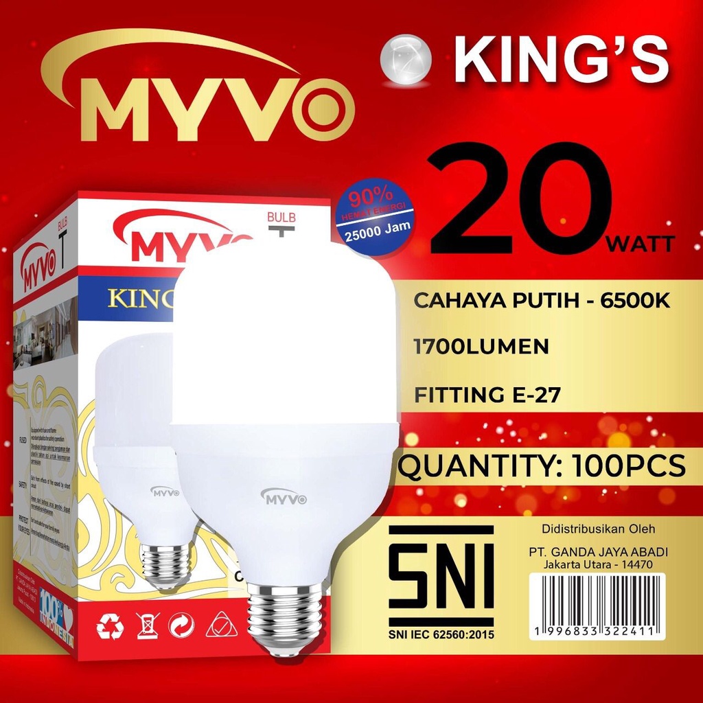 Lampu Led 20watt Myvo King Capsule T Bulb Cahaya Putih Bergaransi