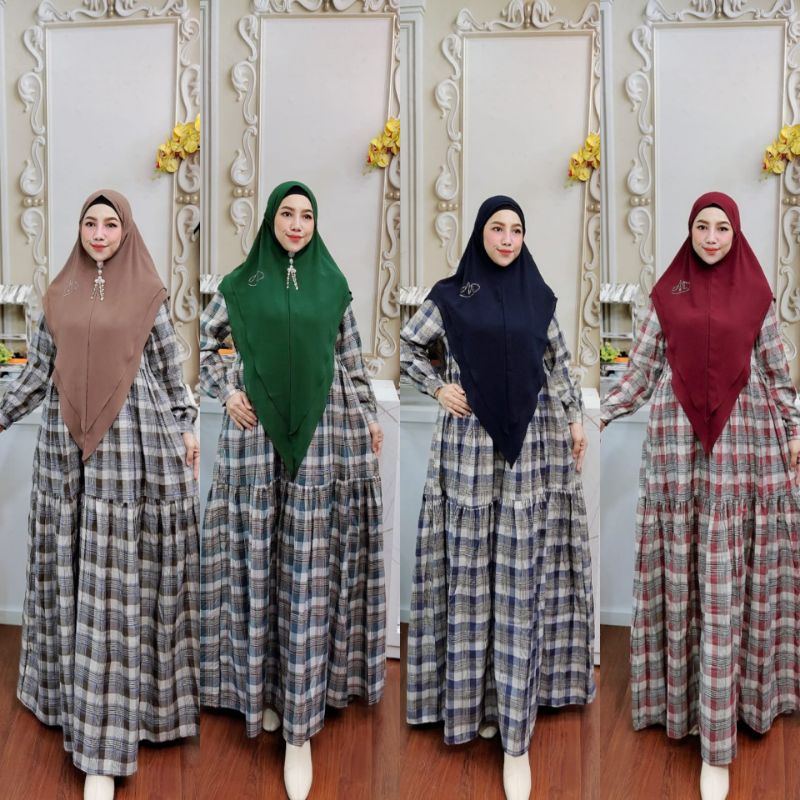 Home dress muslimah syari  bergo series set original brand by Gallery maryam id