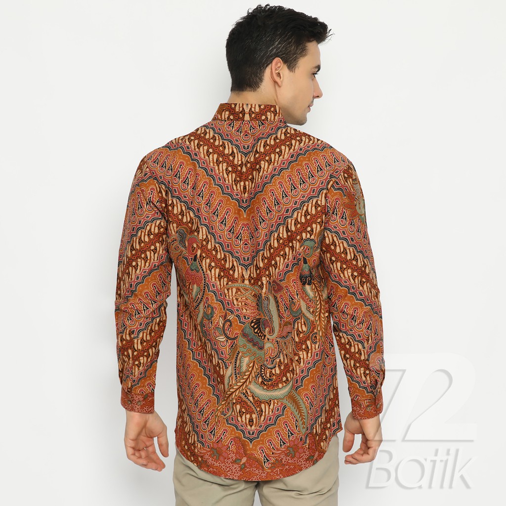 KEMEJA BATIK PRIA Lengan Panjang Premium Parang Seling Kusumo Oranye Coklat 726462 Cap 72 - Baju Kemeja Atasan Pakaian Setelan Batik Pria Cowok Laki Laki Remaja Keluarga Kantor Lengan Panjang Modern Slimfit Slim Fit Premium Kekinian