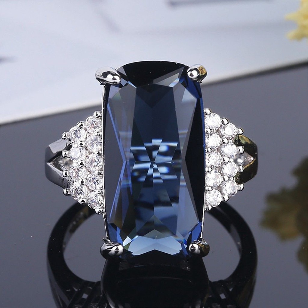 Cincin Wanita Blue Sapphire Crystal Zircon Cubic Silver 925 JC-017