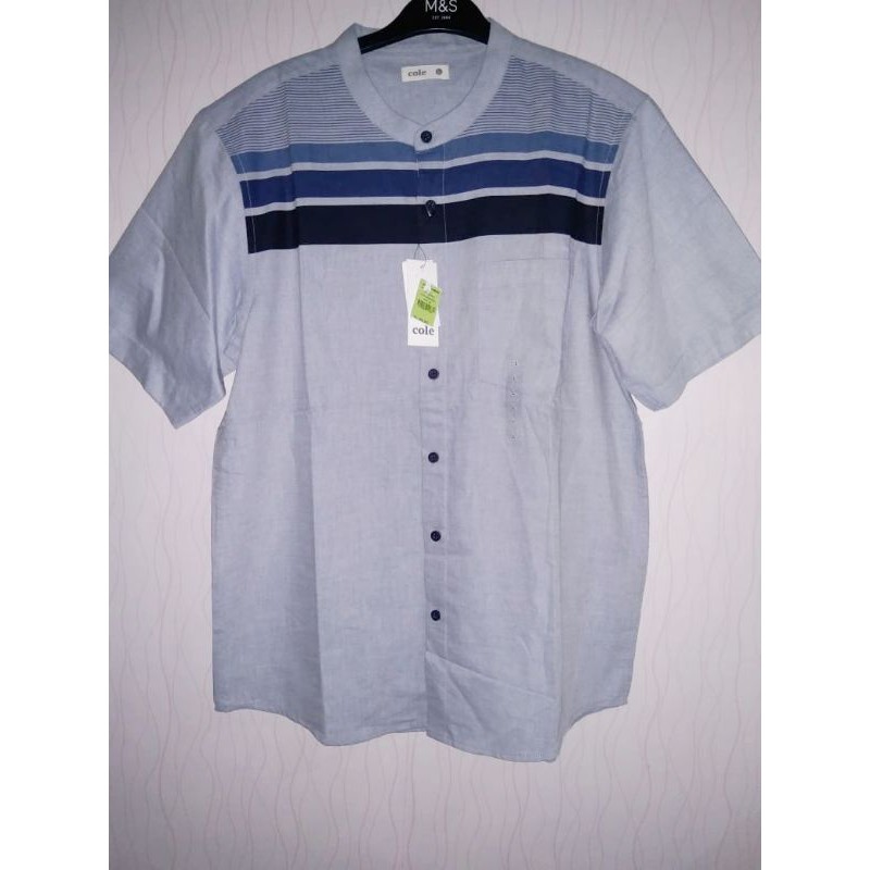 Kemeja Muslim Pria Koko Modern COLE Lt Blue Stripe
