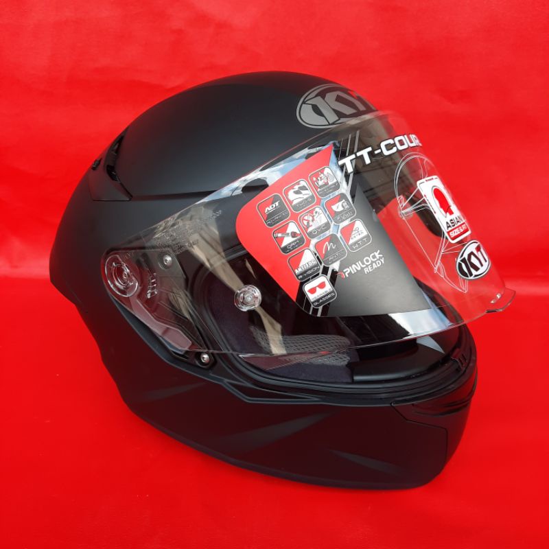 Helm KYT TT COURSE Hitam Doff Solid Black Matt Polos Original Visor Flat Clear Bening Ready Top Pinlock