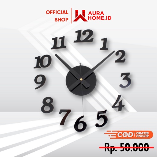 Jam Dinding DIY Giant Wall Clock Quartz 30-50cm / Jam Dinding Aesthetic Angka Besar Timbul Nyala 3D 
