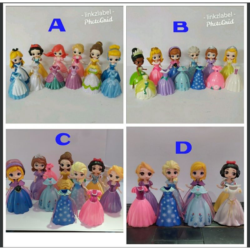 figure princess clip on gawn versi sofia, anna, elsa , tinkerbell mainan princess ganti baju
