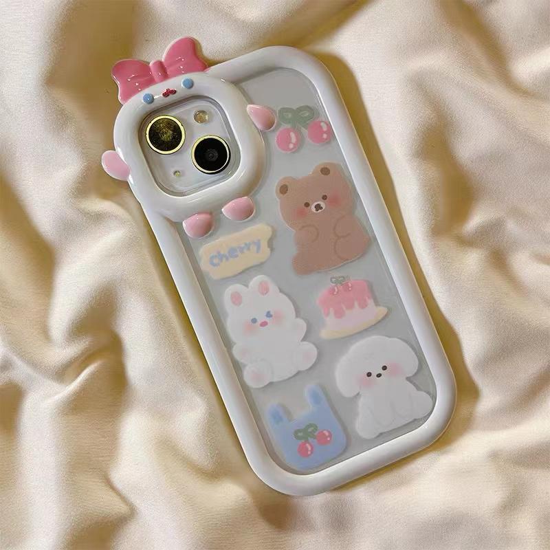 Case Samsung A14 A04 A13 A12 A53 A52 A03 A50 A04E A50s A52s A51 A32 A04s A30s A03s A22 A23 A31 A21s A73 A02s A11 A71 A53 3D Bow Little Monster Lensa Beruang Cherry Lucu Puppy Soft Case