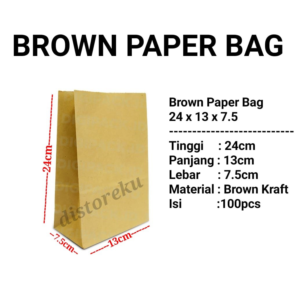 ISI 100pcs KANTONG KERTAS COKLAT BROWN PAPER BAG SOS FLAT GORENGAN KUE FOOD