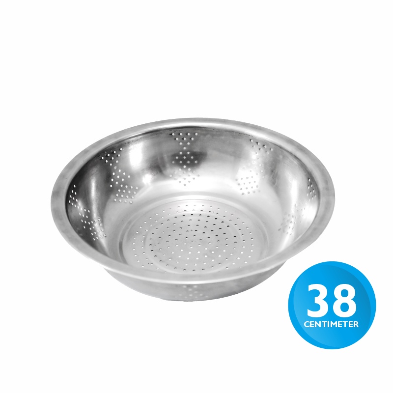 Pamosroom Baskom Saringan Stainless 38cm Baskom Tirisan Buah Sayur Beras Mangkok Saji Stainless 38cm