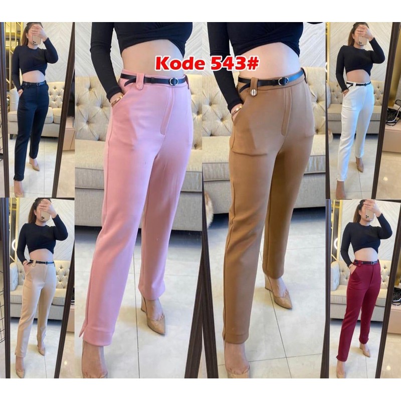 543#Scuba pants + belt / celana kantor/ celana pensil/ celana fashion/fashion wanita/ style korea+FREE BELT OVAL