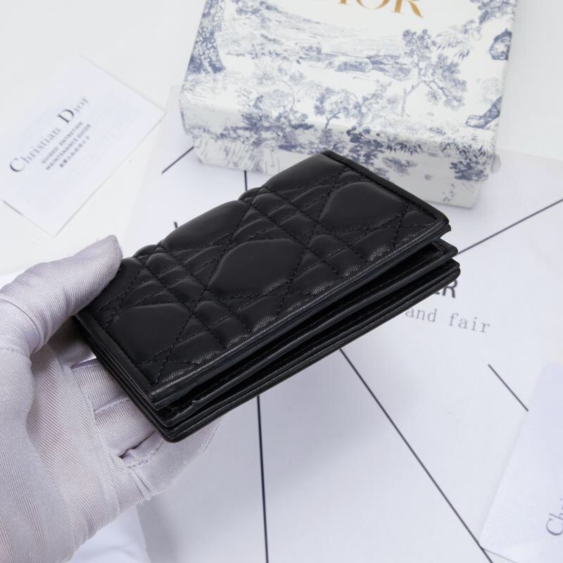 premium CD dompet lady flap card holder black lambskin wallet