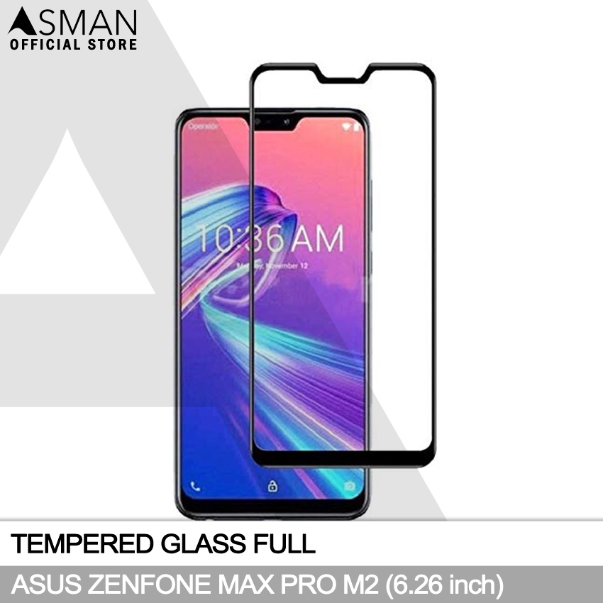 Tempered Glass Full Asus Zenfone Max Pro M2 (6.26&quot;) | Anti Gores Kaca - Hitam